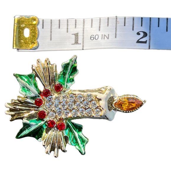 VINTAGE 1950s🎄 CHRISTMAS BROOCH Candle & branches Private Collection Never Worn - Picture 14 of 16